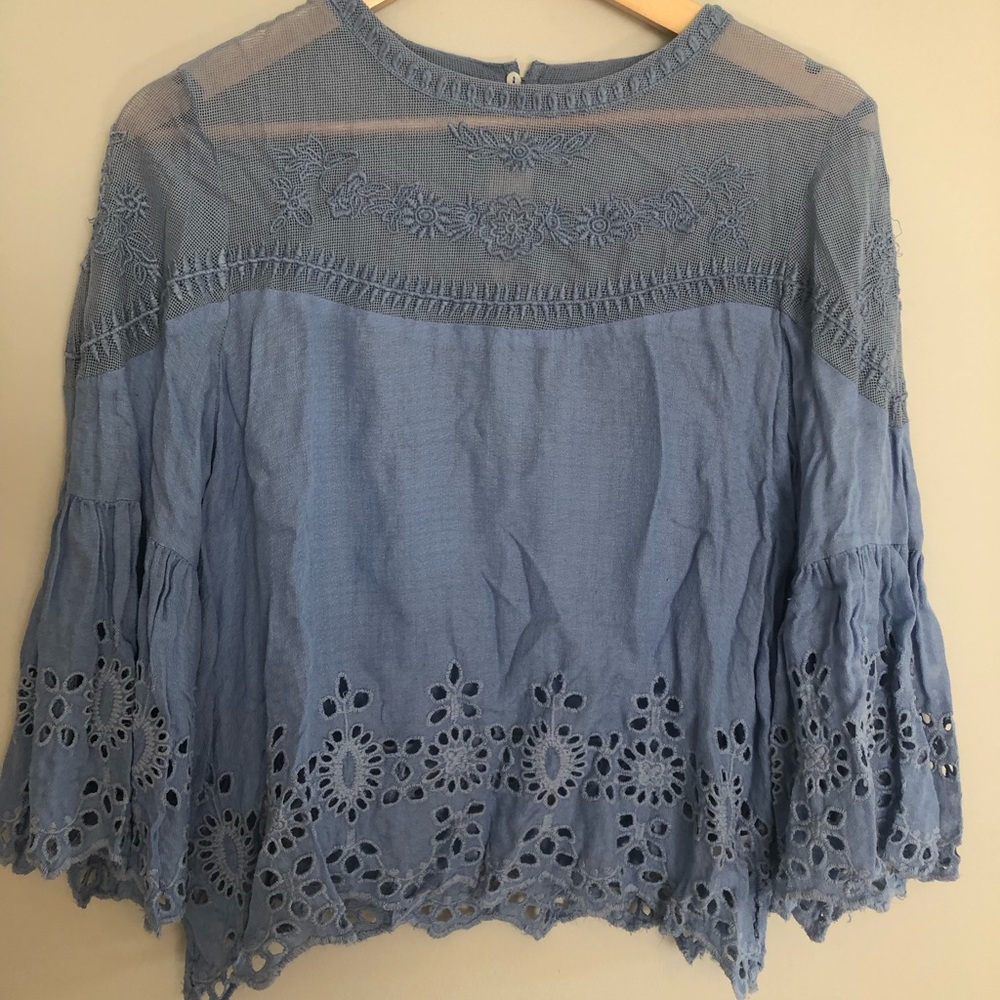 Kismet Blue Eyelet Detail Blouse